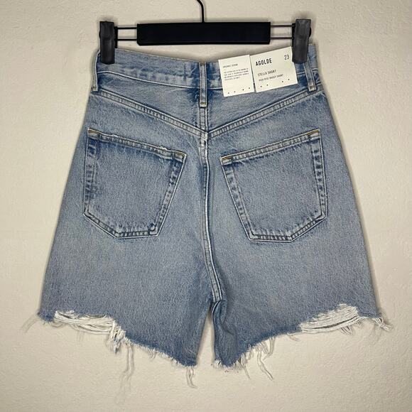 NEW AGOLDE Stella Short High Rise Deserted Raw Hem Denim Shorts - Size 23 - Picture 6 of 9